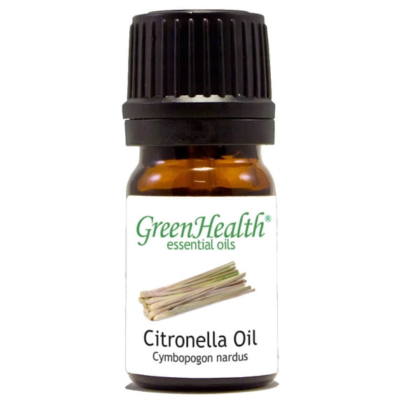 Citronella Essential Oil - 1/6 fl oz (5 ml) Glass Bottle w/ Euro Dropper - 100% Pure Essential Oil by GreenHealth
