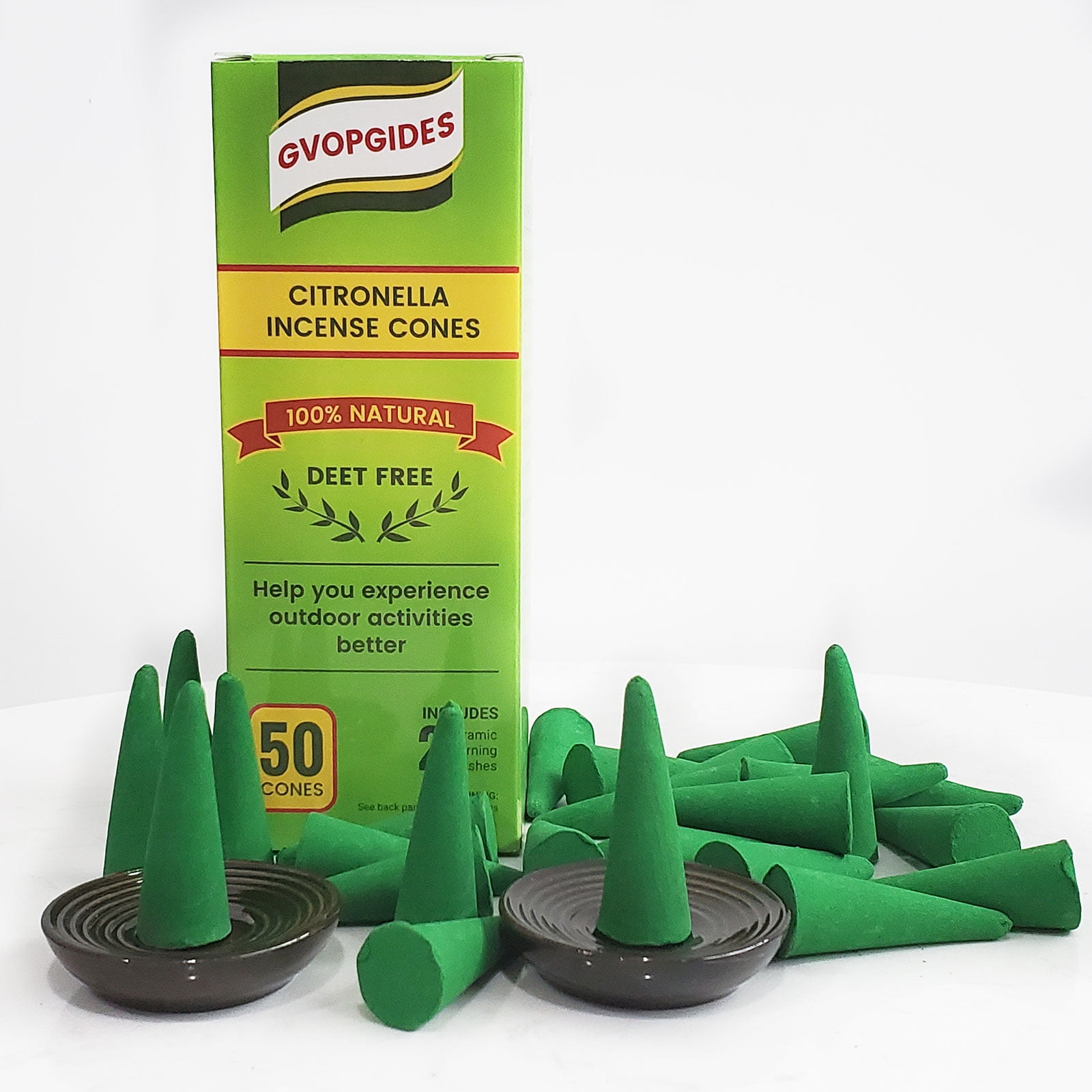 Citronella Incense Cones 50 Cones Made with Natural Plant-Based Ingredients Citronella Oil Lemongrass Oil Rosemary Oil Includes 2 Ceramic Dishes