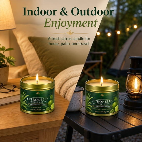 Citronella Single Wick Tin Candle, Fresh Citrus Scent Insect Repellent Candle for Indoor Patio Outdoor Camping Travel Use