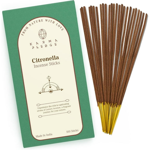 Citronella Sticks, Organic Hand Dipped 100 Sticks with Natural Herbs & Aromatic Ingredients, Burn Time 45 to 60 Minutes, for Positivity, Yoga, Meditation, Relaxation, Spiritual Gift