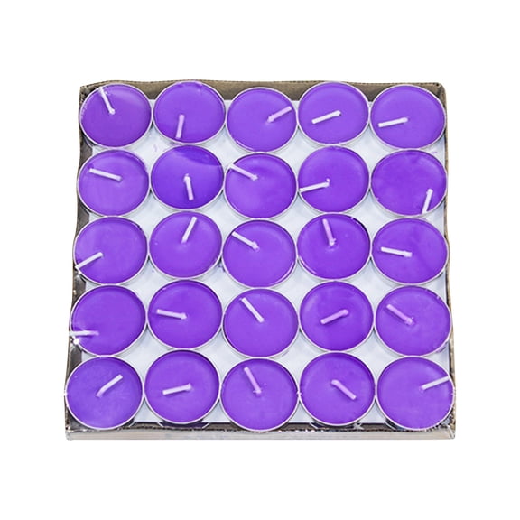 Citronella Tea Light Candles 50pc Pack Purple Scented Wax for Outdoor Insect Protection 1in Diameter 2-3 Hour Burn Time Tabletop Home Decoration