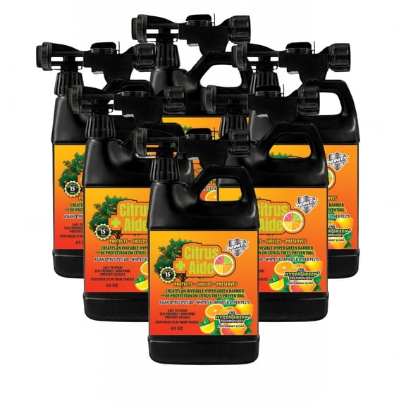 Infinity Shields Citrus+Aide, Citrus Tree Anti-Greening Support Spray, Liquid Fertilizer, 65 oz, Hose-End Rinse Concentrate, Peppermint Scent (6 Pack)