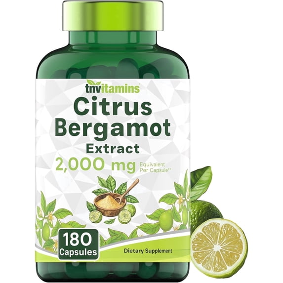 TNVitamins Citrus Bergamot Extract 2000mg Capsules Dietary Supplements Blood Support Daily Wellness Routine Nutritional Balance Intake, 180 Count