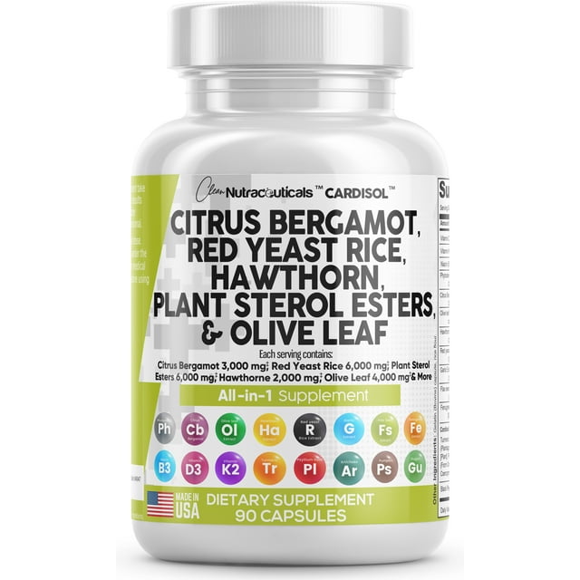Citrus Bergamot 3000mg Red Yeast Rice 6000mg Capsules with Plant Sterols 6000mg with Hawthorn