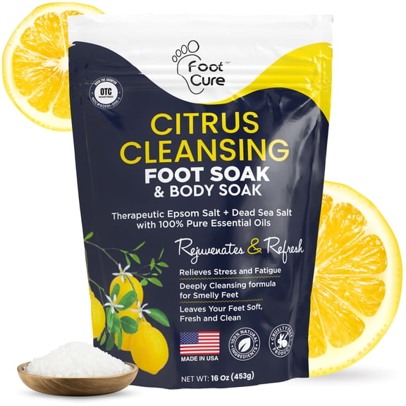 Foot Cure Citrus Detox Foot Soak for Callus - Epsom Salt Foot Soak Treats Damaged Toenail, Athletes Foot and Soothes Tired Aching Feet 16oz