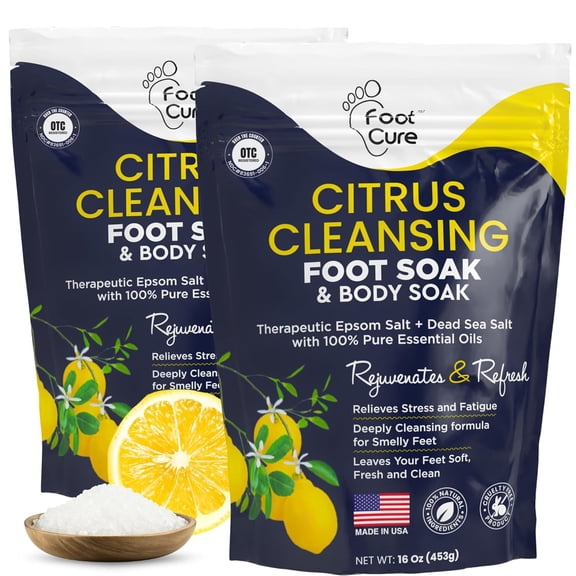 Foot Cure Citrus Detox Foot Soak for Callus - Epsom Salt Foot Soak Treats Damaged Toenail, Athletes Foot and Soothes Tired Aching Feets - 2Pack