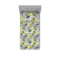 thumbnail image 1 of Citrus Fitted Sheet & Pillow Sham Set, Nature Vibes Olive and Lemon Drawings with Leaves on Oriental Back, Decorative Printed 2 Piece Bedding Decor, Twinxl, Mustard Dark Indigo White, by Ambesonne, 1 of 2