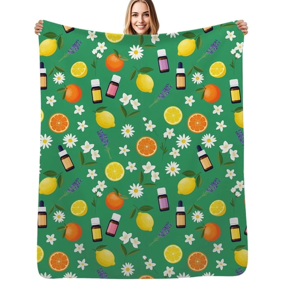 Citrus Floral Aromatherapy Flannel Blanket Warm Soft Bedding Throws Winter Camping Chair Sofa Bed