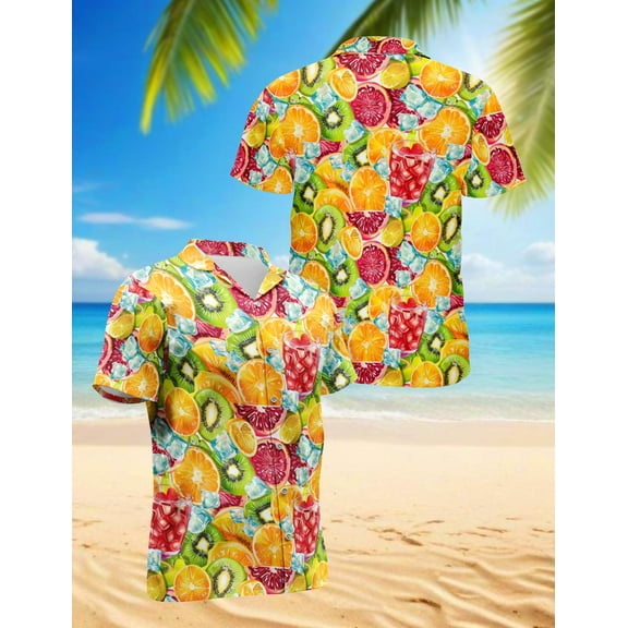 Citrus Fruit Hawaiian Shirt for Men, Tropical Style, Button Down Summer Beach Short Sleeve, S-5XL