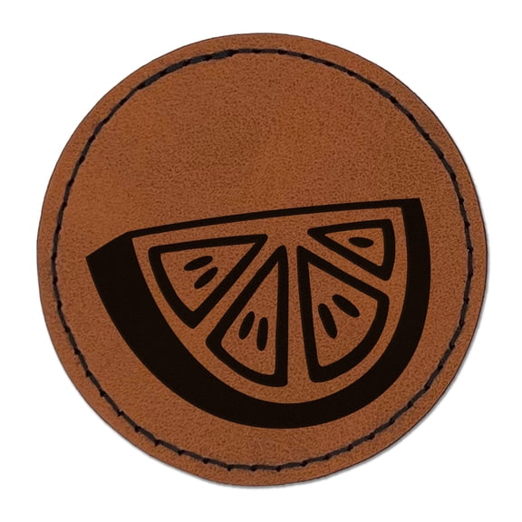 Citrus Fruit Slice Orange Lemon Lime 2.5" Faux Leather Round Engraved Iron-On Patch - Brown