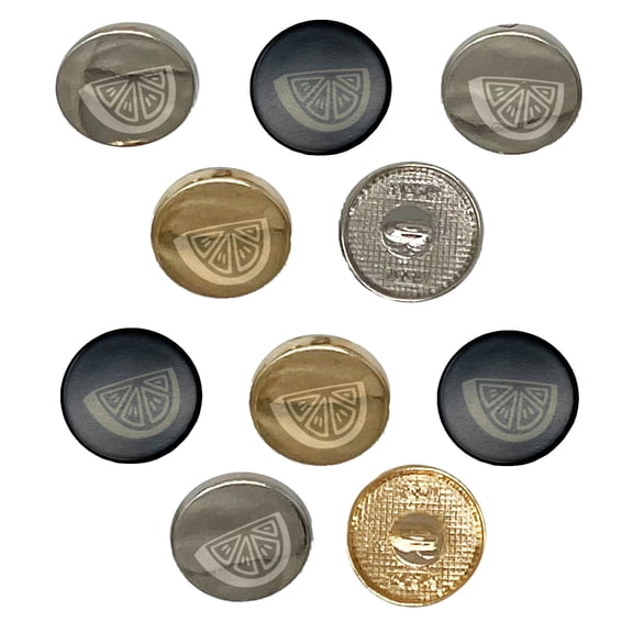 Citrus Fruit Slice Orange Lemon Lime Set of 10 Metal 0.6" (15mm) Sewing Shank Round Buttons - Gold Color