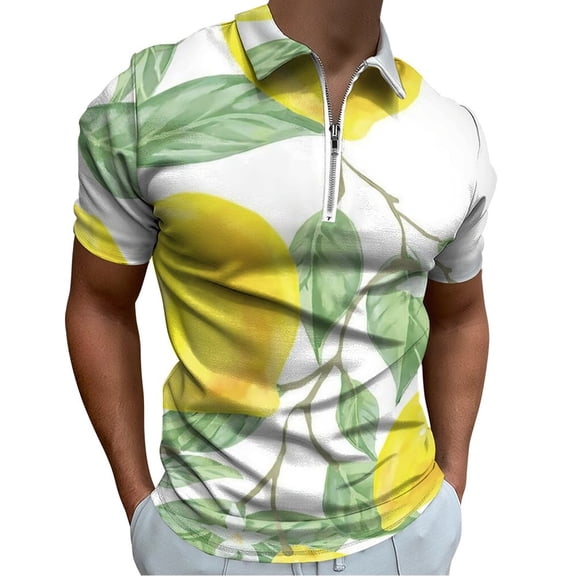 Citrus Fruits Summer Men Zipper T-shirt Summer Casual Short Sleeve T-shirt Top