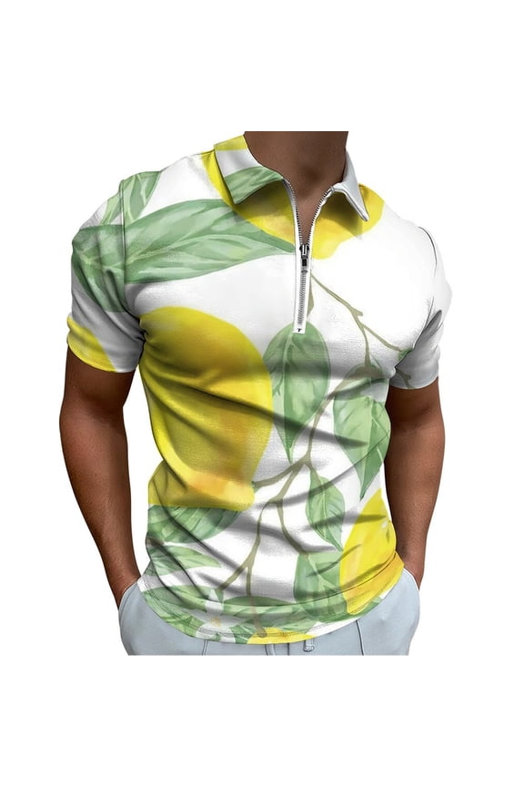 Citrus Fruits Summer Men Zipper T-shirt Summer Casual Short Sleeve T-shirt Top