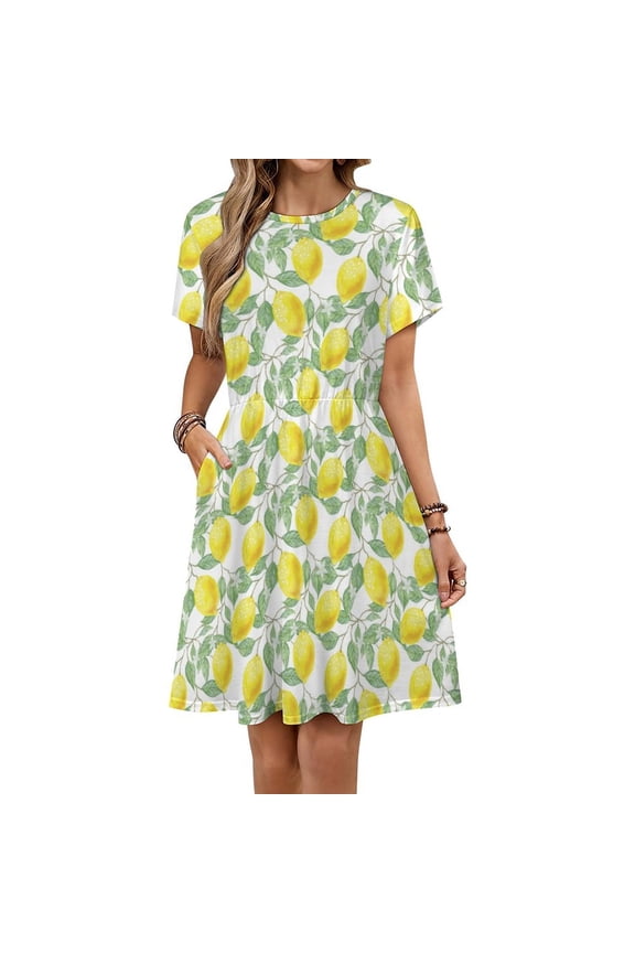 Citrus Fruits Summer Sundress Short Sleeve Dress Summer Women Clothes Dress for Women Dresses
