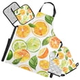 thumbnail image 1 of Citrus Fruits and Leaves 5 Pcs Kitchen Set Heat Resistant Oven Mitts and Non-Slip Pot Holders with Adjustable Cooking Apron, 1 of 6