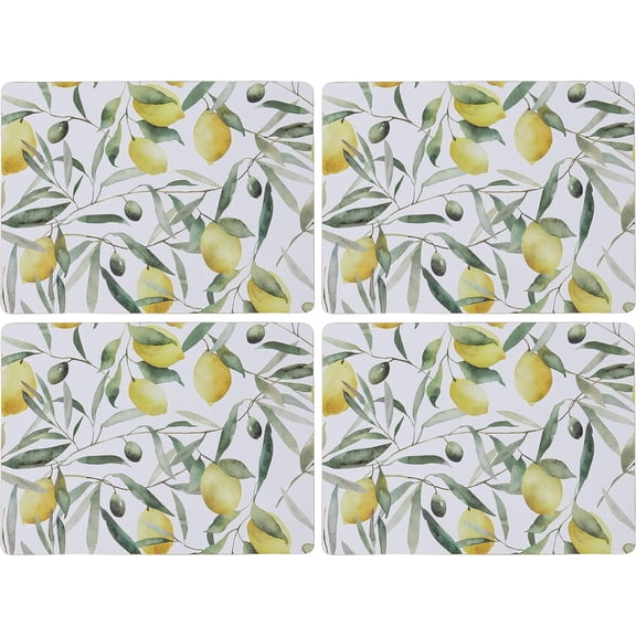 Citrus Garden Placemats, Set of 4, Yellow Lemons, White Background, Cork Back Boards, Heat Resistant, 15.75 x 11.75 Inches