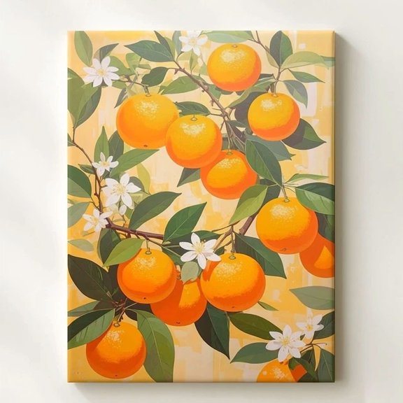 Citrus Grove Pattern Posterseamless Vector Oranges With Green Leaves & Blossoms Art