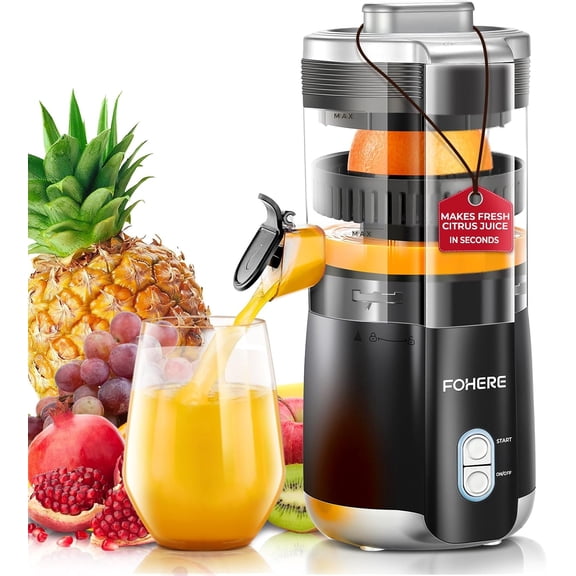 Citrus Juicer Electric, Hand-Free Orange Juicer Machine with 2 Interchangeable Cones, Automatic Juice Squeezer for Orange, Lemon, Grape, Pomegranate, Cleaning Brush Included