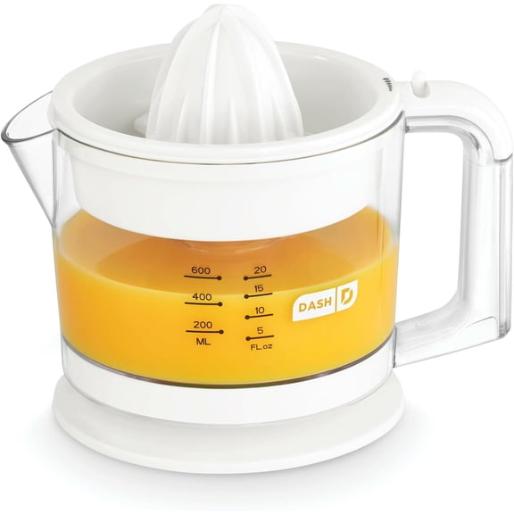 Citrus Juicer Extractor: Compact for Healthy Juice, Oranges, Lemons, Limes, Grapefruit & other Fruit with Easy Pour Spout + 20 oz Pitcher - White