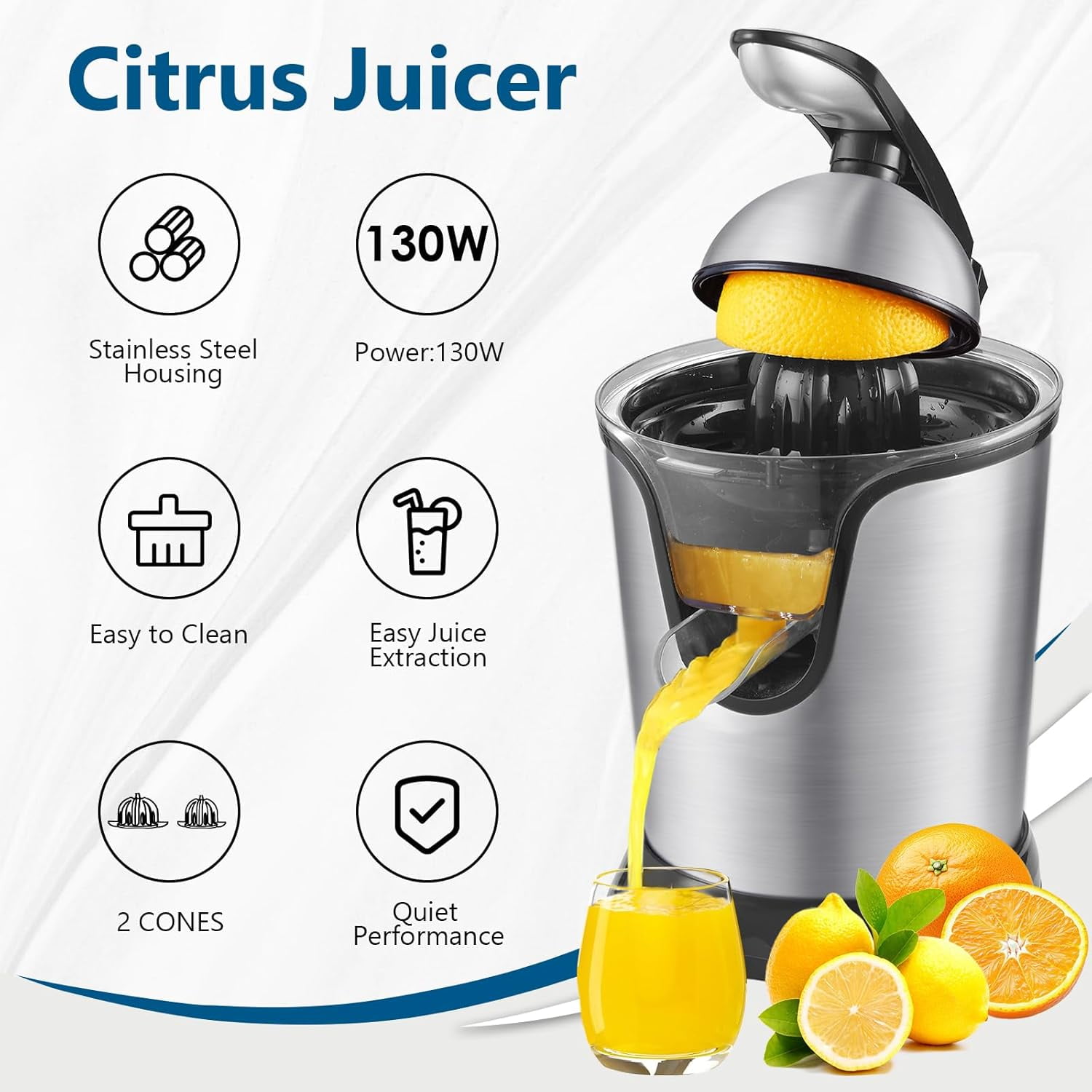 Electric Citrus Juicer Stainless Steel Hands  Lime Grapefruit Squeezer for Fresh
