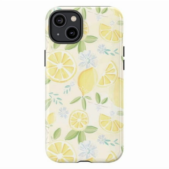 Citrus Lemon Floral Dual Layer Phone Case – Summer Fruit Pattern Protective Cover for iPhone 16 15 14 13 12 11 Pro Max
