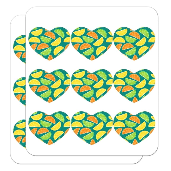 Citrus Lemon Lime Orange Slices Pattern Heart Shaped Planner Calendar Scrapbook Craft Stickers
