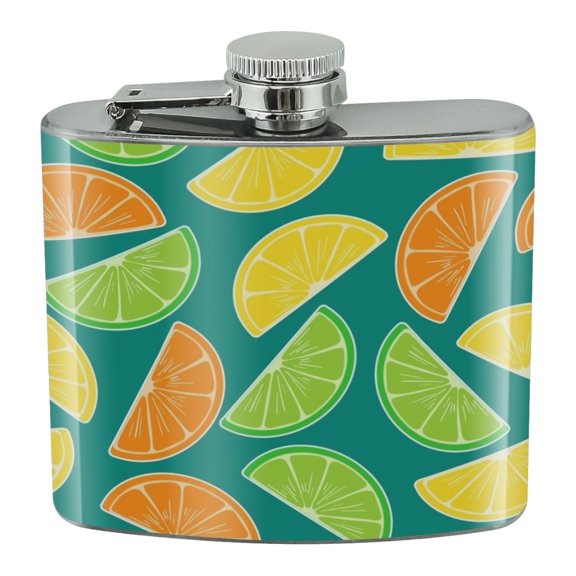 Citrus Lemon Lime Orange Slices Pattern Stainless Steel 5oz Hip Drink Kidney Flask