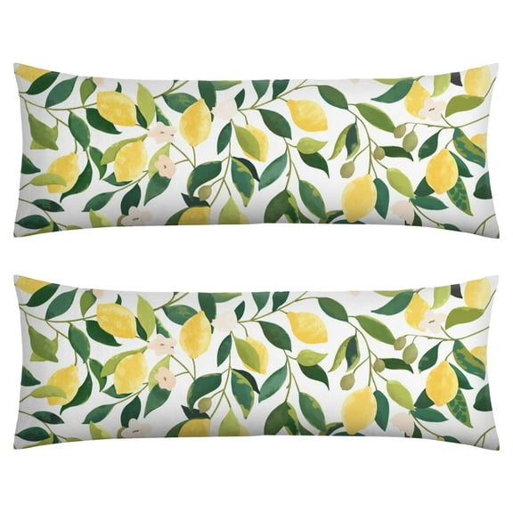 Citrus Lemon Lumbar Pillow Tropical Fruit & Flowers, Boho Chic Velvet Cover, Perfect for Living Room, Patio, Housewarming Gift