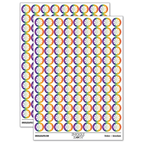 Citrus Lemon Orange Slice Sketch 200+ Round Stickers - Rainbow - Matte Finish - 0.50" Size
