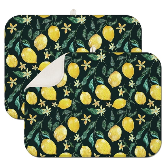 Citrus Lemon Pattern Coffee Mat – Lightweight and Foldable Microfiber Dish Drying Mat with Fresh Yellow Fruit Print for Summer Kitchen Decor