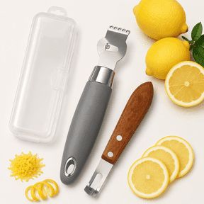 Citrus Lemon Zester & Channel Knife Tool for Kitchen Bar, Stainless Steel Blade, Ergonomic Design, Wooden Handle & Rubber & Plastic Handle Set Tool
