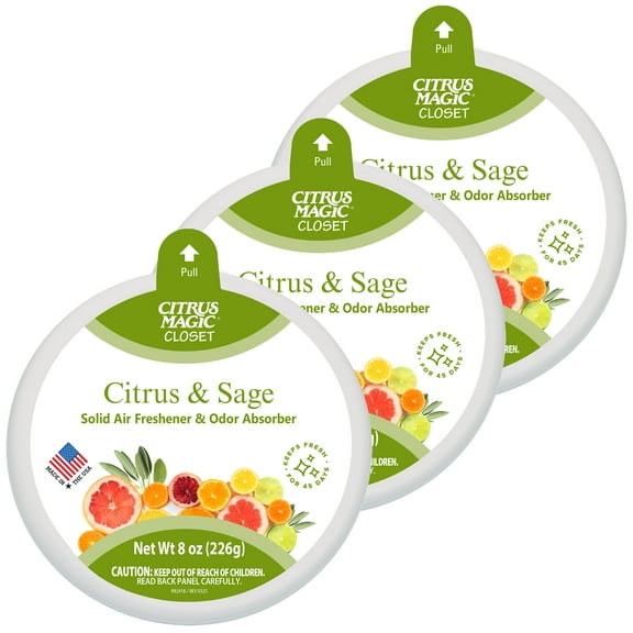 Citrus Magic For Closets Odor Absorbing Solid Air Freshener, Citrus and Sage, 8-Ounce, Pack of 3