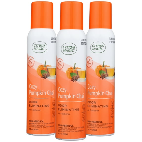 Citrus Magic Limited Edition Natural Odor Eliminating Air Freshener Spray, Cozy Pumpkin Chai, 3-Ounce, Pack of 3