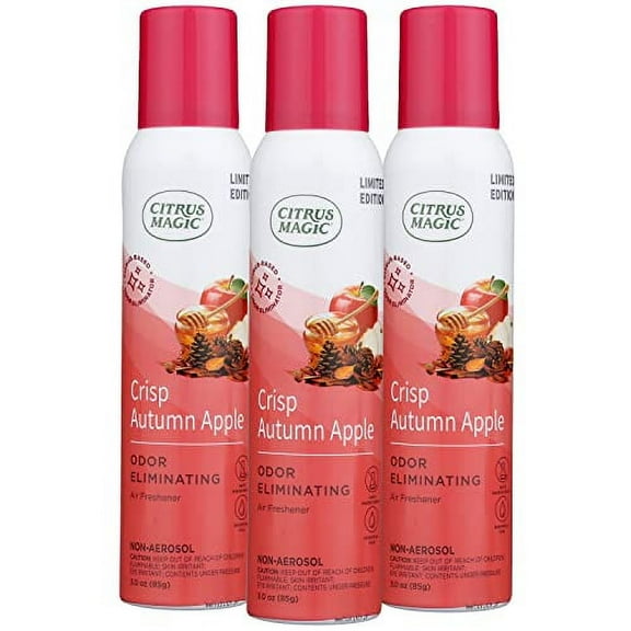 Citrus Magic Limited Edition Odor Eliminating Air Freshener Spray, Crisp Autumn Apple, 3-Ounce, Pack of 3