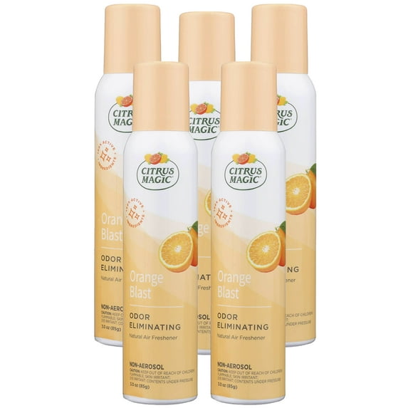 Citrus Magic Natural Odor Eliminating Air Freshener Spray, 100 % Natural Citrus Oils, Fresh Orange, 3- Ounce, 5 Pack