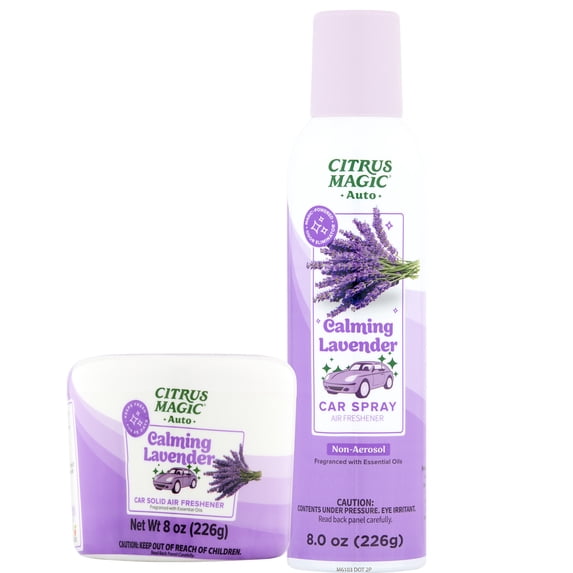 Citrus Magic Auto Odor Eliminating Spray and Solid Air Freshener Bundle, Calming Lavender