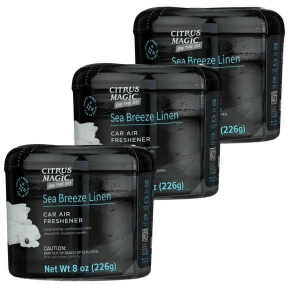 Citrus Magic On The Go Solid Air Freshener for Auto, Sea Breeze Linen, 8-Ounce, Pack of 3