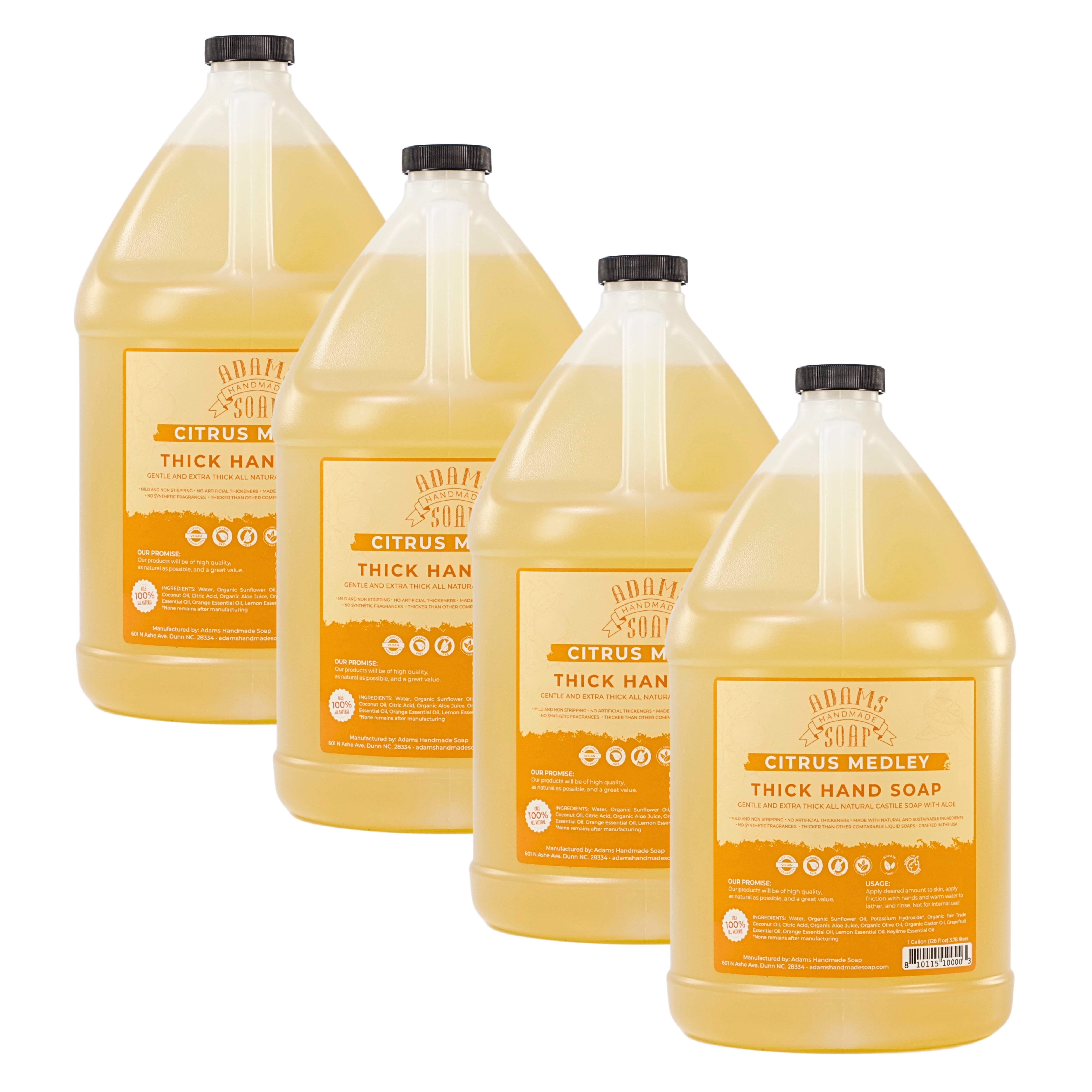Citrus Medley Organic Liquid Castile Hand Soap 1 Gallon Refill Adams Handmade Soap