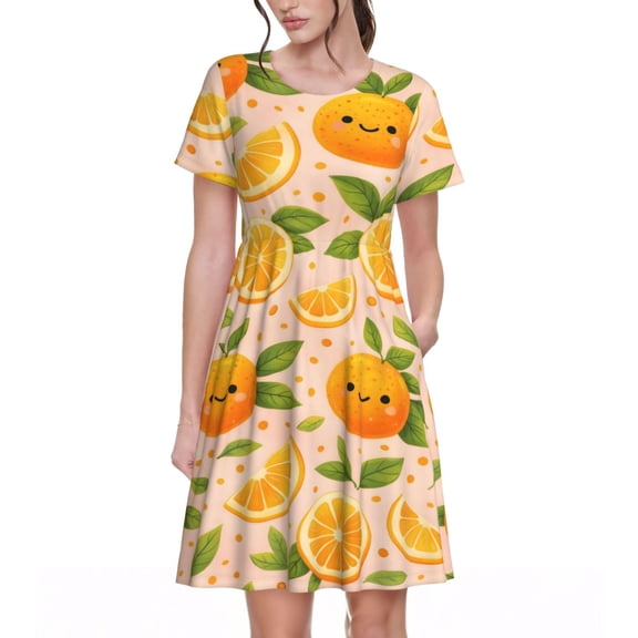 Citrus Orange Dresses Short Sleeve Nightdresses for Women