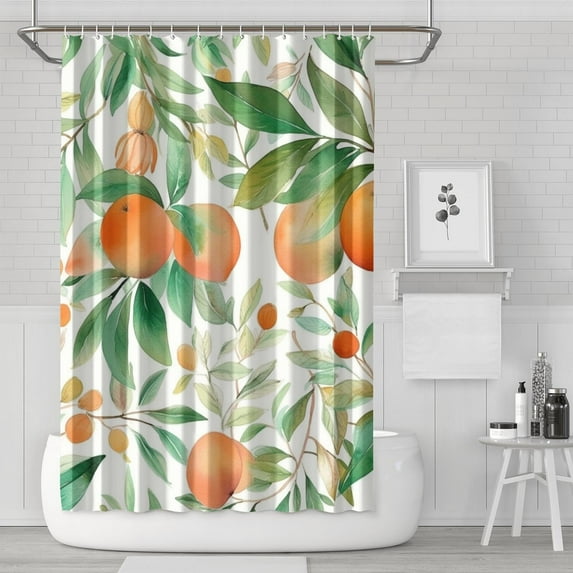 Citrus Orange Fruit Floral Simple Aesthetic Shower Curtains, All Seasons Shower Curtains for Bathroom Country Bathroom Shower Curtain Sets Waterproof Fabric Decor 72×72in with 12 Hooks