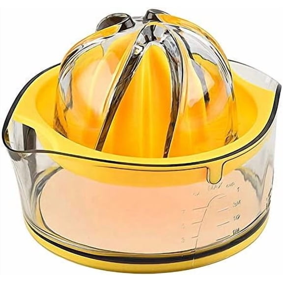 Citrus Orange Juicer, Manual Hand Squeezer with Built-in Measuring Cup and Strainer, 8OZ (Yellow)