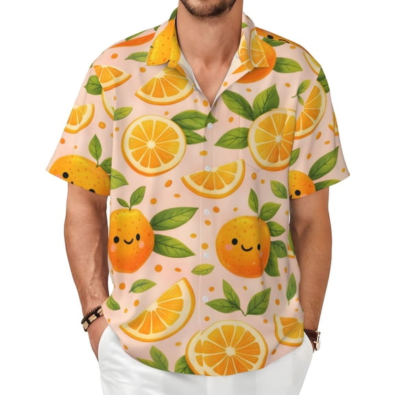 Citrus Orange Men's Shirts Short-Sleeved with All-Over Prints Button-Up Shirts