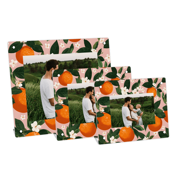 Citrus Orange Photo Frame, Horizontal Desktop Display, Clear Acrylic Frame for 4x6 5x7 8x10 Pictures with Fruit Pattern