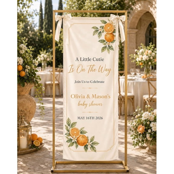 Citrus Party Fabric Welcome Banner, Personalized Orange Theme Sign, Custom Name and Date Backdrop, Event Decor Gift