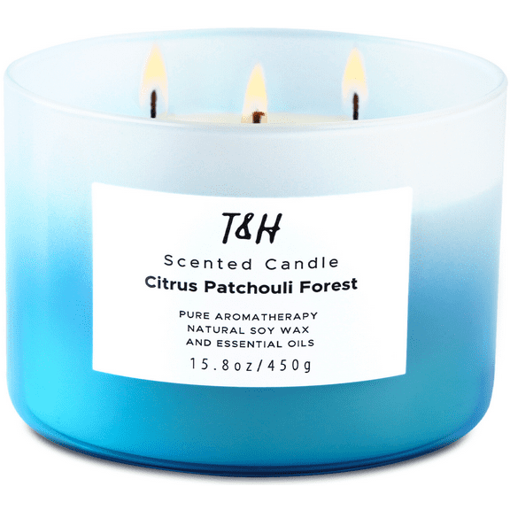Citrus Patchouli Forest Scented Candle 3 Wick Aromatherapy Candle Long Lasting and Clean Burning Soy Candle for Men and Women Relaxing Candle for Home Scented