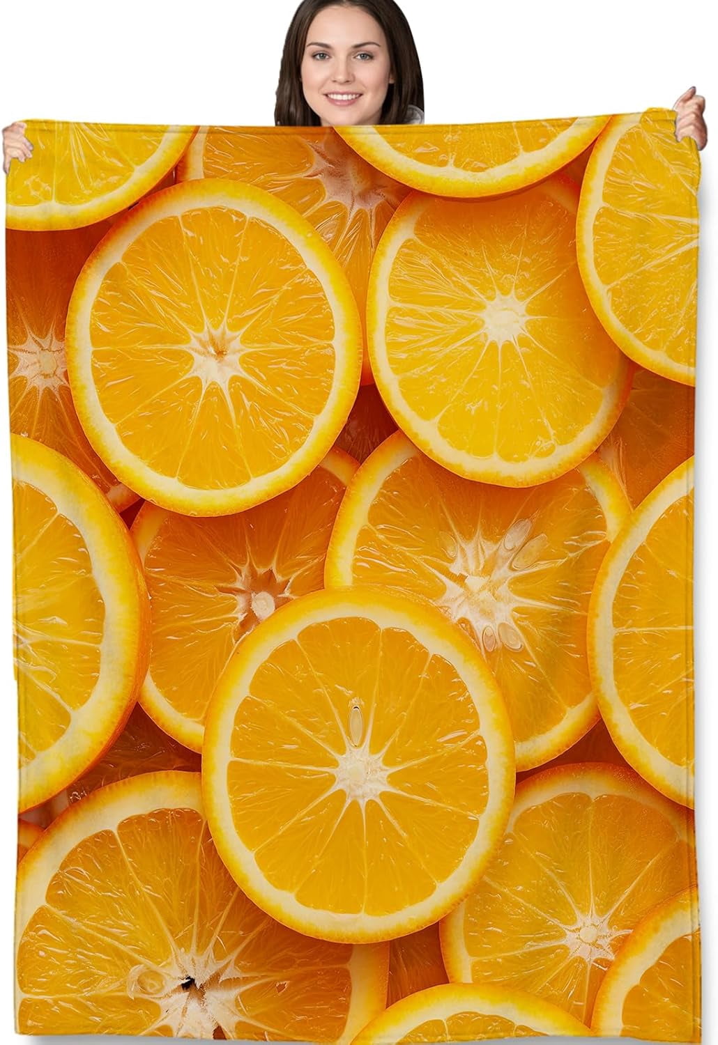 Citrus Slice Blanket Gifts - Bright Orange Fleece Throw with Fresh 
