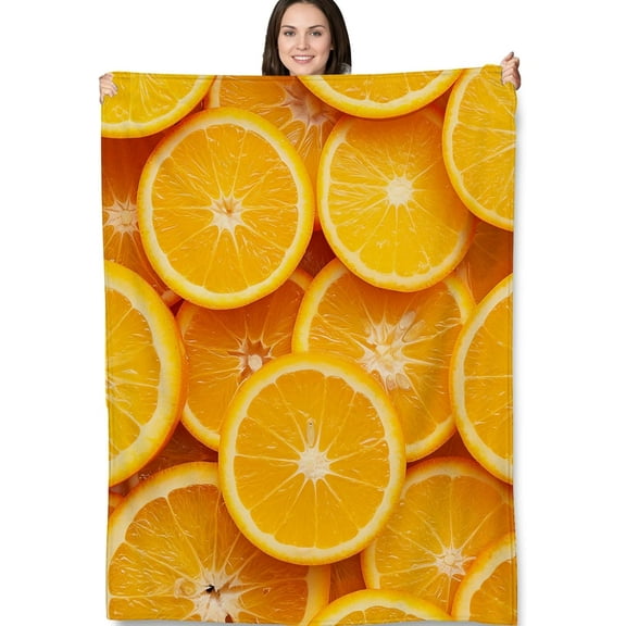 Citrus Slice Blanket Gifts Bright Orange Fleece Throw with Fresh Fruit Design Perfect for Summer Decor, and Fruit Lovers 50x60 Inchches