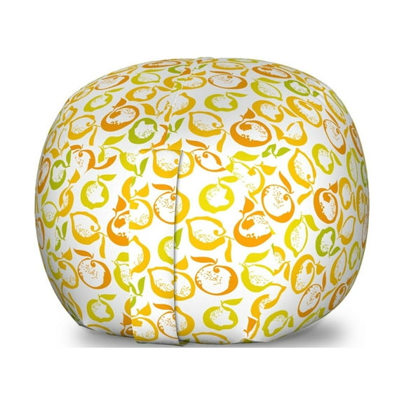 Citrus Storage Toy Bag Chair, Fruity Motifs of Lemons and Oranges on a Plain Backdrop, Stuffed Animal Organizer Washable Bag, Large Size, Yellow Green Multicolor, by Ambesonne