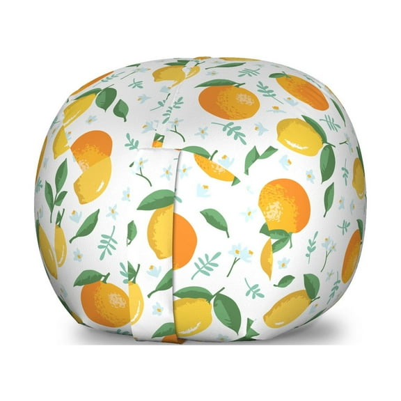 Citrus Storage Toy Bag Chair, Lemons and Oranges Leaves and Flowers Summer Pattern, Stuffed Animal Organizer Washable Bag, Large Size, Marigold Mustard, by Ambesonne