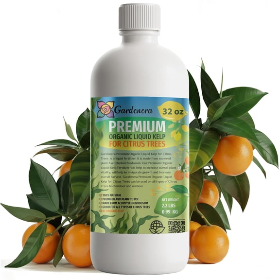 Citrus Tree Specific Organic Liquid Kelp Fertilizer by Gardenera Labs - 32 oz - Maximize Citruses Growth and Fruit Development Naturally